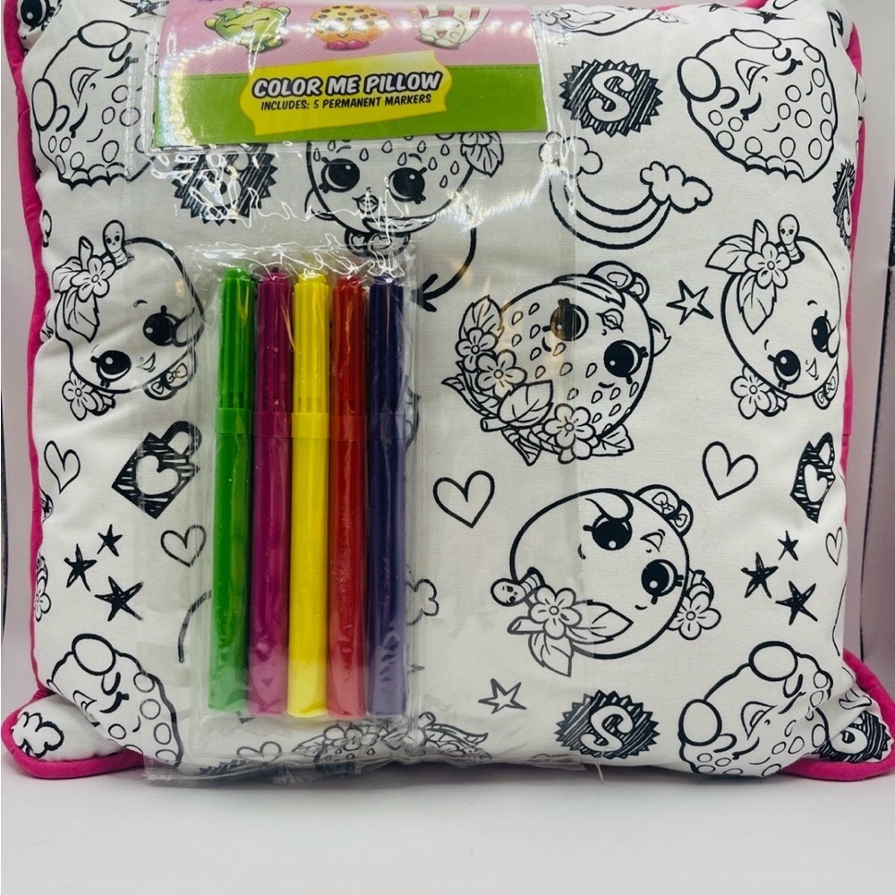 Shopkins Color Me Pillow with Markers - NEW Camp Sleepover Summer Fun Gift Pink